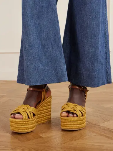 Valentino Garavani 120 Leather-trimmed Raffia Wedge Sandals | Thumbnail 2 Valentino Garavani 120 Leather-trimmed Raffia Wedge Sandals | Thumbnail 2