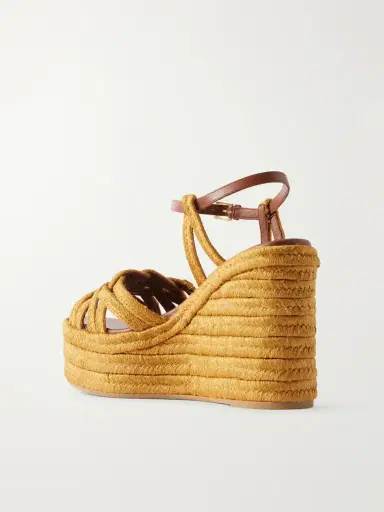 Valentino Garavani 120 Leather-trimmed Raffia Wedge Sandals | Thumbnail 3 Valentino Garavani 120 Leather-trimmed Raffia Wedge Sandals | Thumbnail 3