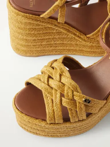 Valentino Garavani 120 Leather-trimmed Raffia Wedge Sandals | Thumbnail 5 Valentino Garavani 120 Leather-trimmed Raffia Wedge Sandals | Thumbnail 5