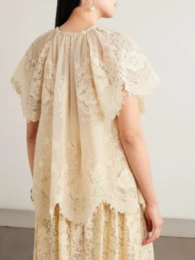 Zimmermann Luna Scalloped Gathered Lace And Point D'esprit Blouse | Thumbnail 3 Zimmermann Luna Scalloped Gathered Lace And Point D'esprit Blouse | Thumbnail 3