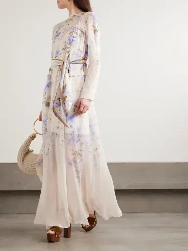 Zimmermann Luna Belted Printed Silk Satin-trimmed Chiffon Maxi Dress | Thumbnail 2 Zimmermann Luna Belted Printed Silk Satin-trimmed Chiffon Maxi Dress | Thumbnail 2
