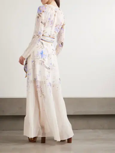 Zimmermann Luna Belted Printed Silk Satin-trimmed Chiffon Maxi Dress | Thumbnail 3 Zimmermann Luna Belted Printed Silk Satin-trimmed Chiffon Maxi Dress | Thumbnail 3