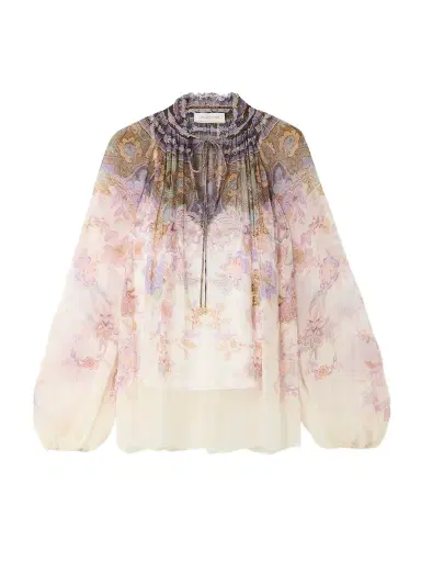 Zimmermann Ruched Printed Chiffon Blouse | Thumbnail 1 Zimmermann Ruched Printed Chiffon Blouse | Thumbnail 1