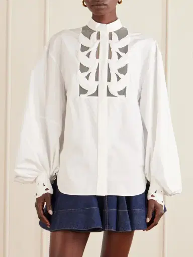 Zimmermann Luna Embroidered Mesh-paneled Cotton-poplin Blouse | Thumbnail 3 Zimmermann Luna Embroidered Mesh-paneled Cotton-poplin Blouse | Thumbnail 3