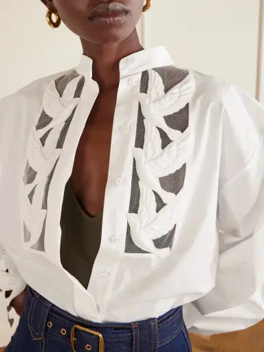 Zimmermann Luna Embroidered Mesh-paneled Cotton-poplin Blouse | Thumbnail 5 Zimmermann Luna Embroidered Mesh-paneled Cotton-poplin Blouse | Thumbnail 5