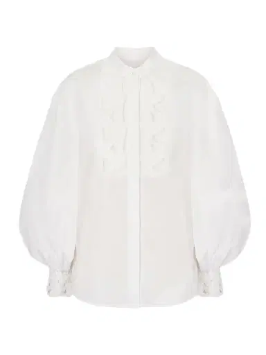 Zimmermann Luna Embroidered Mesh-paneled Cotton-poplin Blouse | Thumbnail 1 Zimmermann Luna Embroidered Mesh-paneled Cotton-poplin Blouse | Thumbnail 1