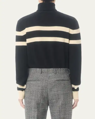 Valentino Garavani Men's Wool High-Neck Stripe Turtleneck Sweater with Vlogo Embroidery | Thumbnail 3 Valentino Garavani Men's Wool High-Neck Stripe Turtleneck Sweater with Vlogo Embroidery | Thumbnail 3