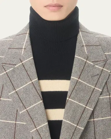 Valentino Garavani Men's Wool High-Neck Stripe Turtleneck Sweater with Vlogo Embroidery | Thumbnail 5 Valentino Garavani Men's Wool High-Neck Stripe Turtleneck Sweater with Vlogo Embroidery | Thumbnail 5