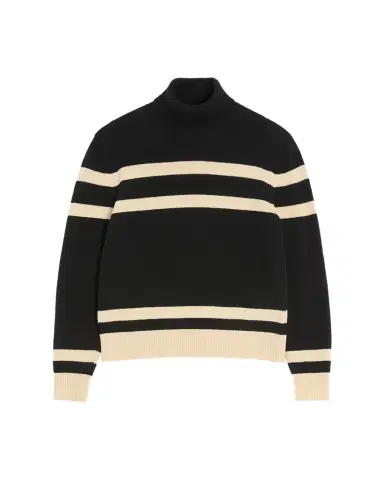 Valentino Garavani Men's Wool High-Neck Stripe Turtleneck Sweater with Vlogo Embroidery | Thumbnail 1 Valentino Garavani Men's Wool High-Neck Stripe Turtleneck Sweater with Vlogo Embroidery | Thumbnail 1