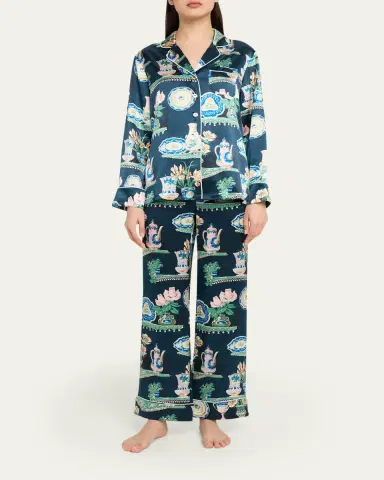 Olivia von Halle Lila Giotto Ceramic-Print Silk Pajama Set | Thumbnail 2 Olivia von Halle Lila Giotto Ceramic-Print Silk Pajama Set | Thumbnail 2