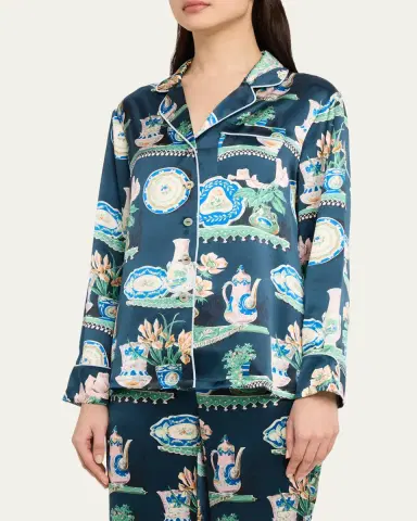 Olivia von Halle Lila Giotto Ceramic-Print Silk Pajama Set | Thumbnail 4 Olivia von Halle Lila Giotto Ceramic-Print Silk Pajama Set | Thumbnail 4