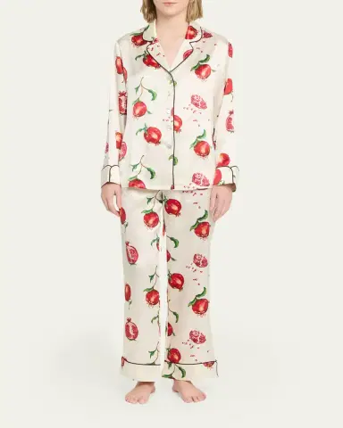 Olivia von Halle Lila Allegra Pomegranate-Print Silk Pajama Set | Thumbnail 2 Olivia von Halle Lila Allegra Pomegranate-Print Silk Pajama Set | Thumbnail 2