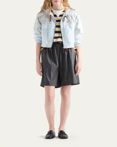 Prada Cropped Re-Nylon Hooded Zip Jacket | Thumbnail 2 Prada Cropped Re-Nylon Hooded Zip Jacket | Thumbnail 2