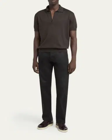 TOM FORD Men's Cotton and Silk Knit Tipped Johnny Collar Polo Shirt | Thumbnail 2 TOM FORD Men's Cotton and Silk Knit Tipped Johnny Collar Polo Shirt | Thumbnail 2
