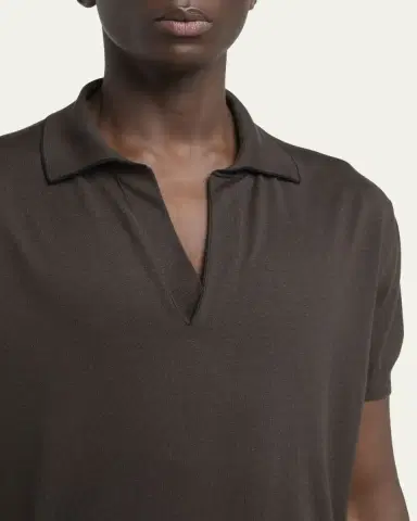 TOM FORD Men's Cotton and Silk Knit Tipped Johnny Collar Polo Shirt | Thumbnail 5 TOM FORD Men's Cotton and Silk Knit Tipped Johnny Collar Polo Shirt | Thumbnail 5