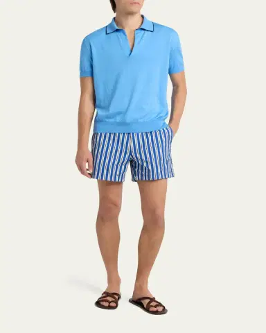 TOM FORD Men's Cotton and Silk Knit Tipped Johnny Collar Polo Shirt | Thumbnail 7 TOM FORD Men's Cotton and Silk Knit Tipped Johnny Collar Polo Shirt | Thumbnail 7