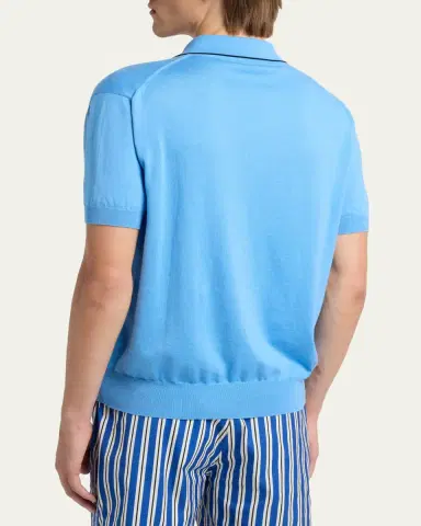 TOM FORD Men's Cotton and Silk Knit Tipped Johnny Collar Polo Shirt | Thumbnail 8 TOM FORD Men's Cotton and Silk Knit Tipped Johnny Collar Polo Shirt | Thumbnail 8