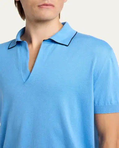 TOM FORD Men's Cotton and Silk Knit Tipped Johnny Collar Polo Shirt | Thumbnail 10 TOM FORD Men's Cotton and Silk Knit Tipped Johnny Collar Polo Shirt | Thumbnail 10