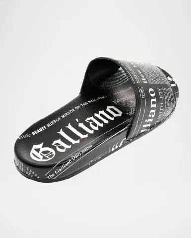John Galliano Paris Men's Gazette-Print Leather Pool Slides | Thumbnail 3 John Galliano Paris Men's Gazette-Print Leather Pool Slides | Thumbnail 3