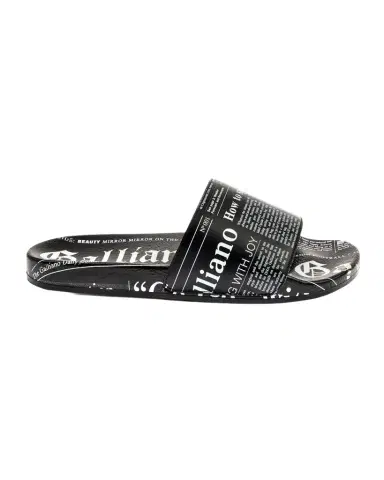 John Galliano Paris Men's Gazette-Print Leather Pool Slides | Thumbnail 1 John Galliano Paris Men's Gazette-Print Leather Pool Slides | Thumbnail 1