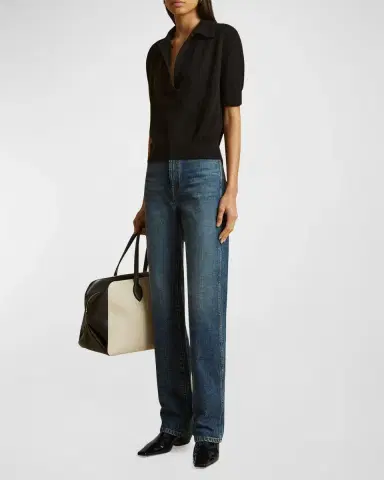 Khaite Shrunken Jo Cashmere Polo Sweater | Thumbnail 2 Khaite Shrunken Jo Cashmere Polo Sweater | Thumbnail 2