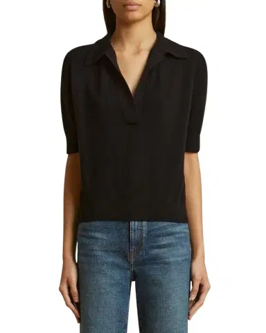 Khaite Shrunken Jo Cashmere Polo Sweater | Thumbnail 1 Khaite Shrunken Jo Cashmere Polo Sweater | Thumbnail 1
