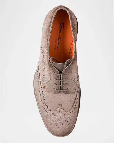 Santoni Men's Easy Suede Brogue Wingtip Derby Shoes | Thumbnail 5 Santoni Men's Easy Suede Brogue Wingtip Derby Shoes | Thumbnail 5