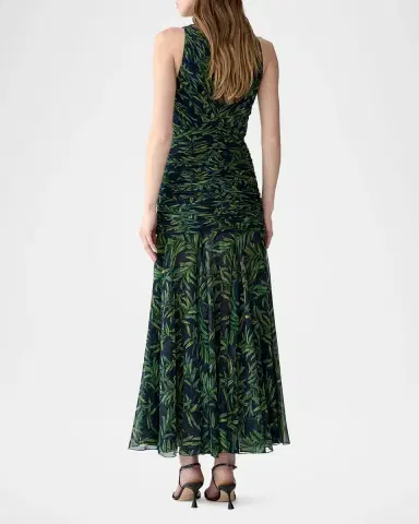 Carolina Herrera Olive-Print Ruched V-Neck Maxi Dress | Thumbnail 3 Carolina Herrera Olive-Print Ruched V-Neck Maxi Dress | Thumbnail 3