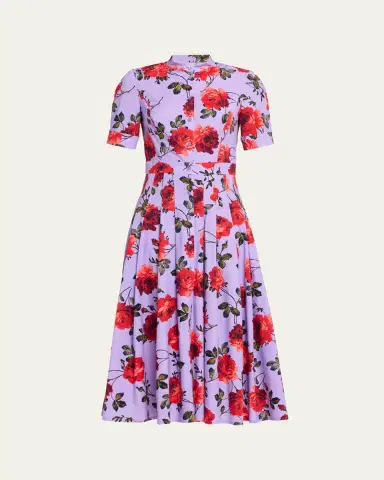 Carolina Herrera Carnation-Print Short-Sleeve Pleated Midi Shirtdress | Thumbnail 5 Carolina Herrera Carnation-Print Short-Sleeve Pleated Midi Shirtdress | Thumbnail 5