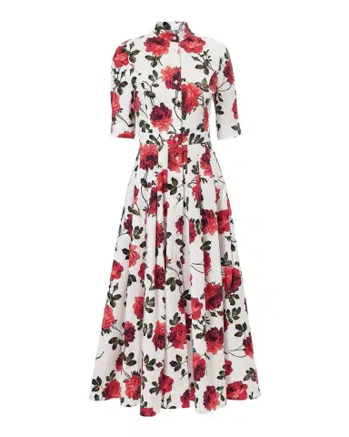 Carolina Herrera Carnation-Print Short-Sleeve Pleated Midi Shirtdress | Thumbnail 1 Carolina Herrera Carnation-Print Short-Sleeve Pleated Midi Shirtdress | Thumbnail 1