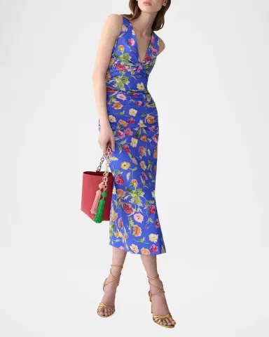 Carolina Herrera Floral-Print Gathered Cotton Sleeveless Midi Dress | Thumbnail 4 Carolina Herrera Floral-Print Gathered Cotton Sleeveless Midi Dress | Thumbnail 4