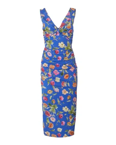 Carolina Herrera Floral-Print Gathered Cotton Sleeveless Midi Dress | Thumbnail 1 Carolina Herrera Floral-Print Gathered Cotton Sleeveless Midi Dress | Thumbnail 1