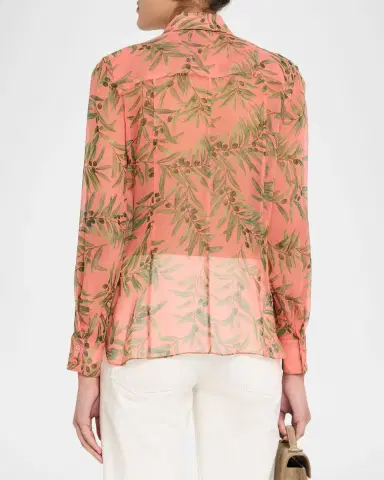 Carolina Herrera Olive Branch Silk Chiffon Button-Down Shirt | Thumbnail 2 Carolina Herrera Olive Branch Silk Chiffon Button-Down Shirt | Thumbnail 2
