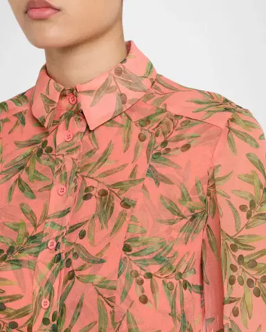 Carolina Herrera Olive Branch Silk Chiffon Button-Down Shirt | Thumbnail 4 Carolina Herrera Olive Branch Silk Chiffon Button-Down Shirt | Thumbnail 4