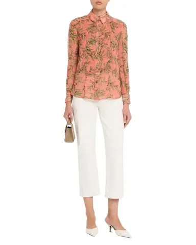 Carolina Herrera Olive Branch Silk Chiffon Button-Down Shirt | Thumbnail 1 Carolina Herrera Olive Branch Silk Chiffon Button-Down Shirt | Thumbnail 1