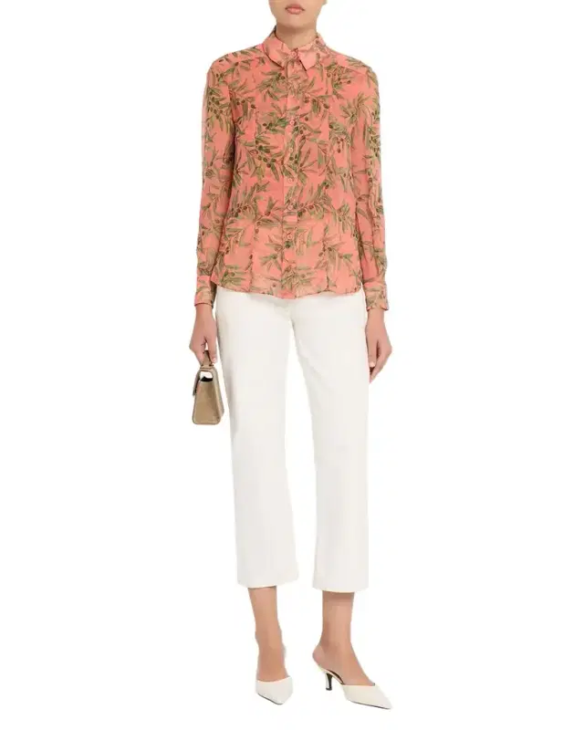 Olive Branch Silk Chiffon Button-Down Shirt Olive Branch Silk Chiffon Button-Down Shirt