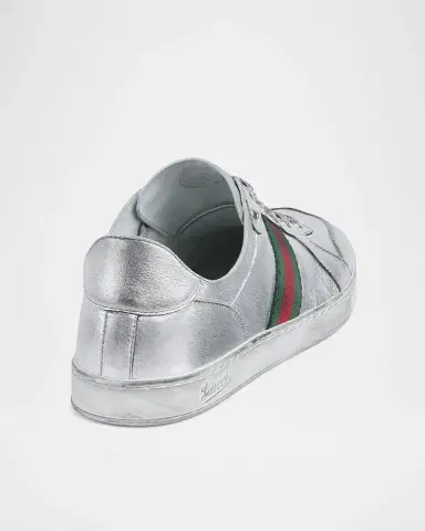 Gucci Men's Stretch Metallic Leather Low-Top Sneakers | Thumbnail 3 Gucci Men's Stretch Metallic Leather Low-Top Sneakers | Thumbnail 3