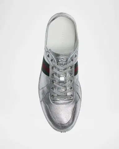 Gucci Men's Stretch Metallic Leather Low-Top Sneakers | Thumbnail 4 Gucci Men's Stretch Metallic Leather Low-Top Sneakers | Thumbnail 4