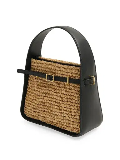 SIMKHAI Women's Cleo Raffia Mini Bucket Bag - Black Natural | Thumbnail 2 SIMKHAI Women's Cleo Raffia Mini Bucket Bag - Black Natural | Thumbnail 2