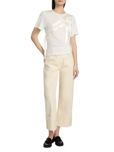 Simone Rocha Women's Satin Bow Sash Jersey T-Shirt - | Thumbnail 2 Simone Rocha Women's Satin Bow Sash Jersey T-Shirt - | Thumbnail 2