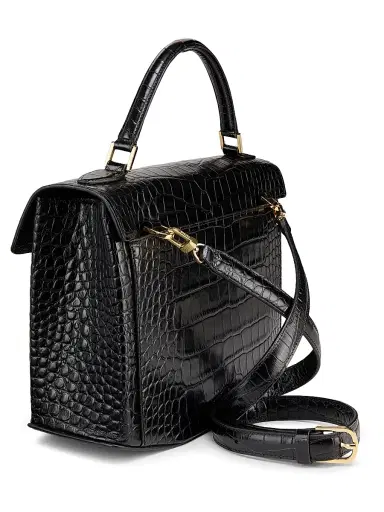 Toteme Women's Croc-Embossed Leather Top Handle Bag - Black | Thumbnail 4 Toteme Women's Croc-Embossed Leather Top Handle Bag - Black | Thumbnail 4