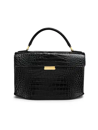 Toteme Women's Croc-Embossed Leather Top Handle Bag - Black | Thumbnail 1 Toteme Women's Croc-Embossed Leather Top Handle Bag - Black | Thumbnail 1