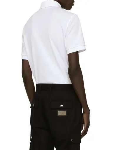 Dolce & Gabbana Men's Logo Plaque Cotton Polo Shirt - White | Thumbnail 3 Dolce & Gabbana Men's Logo Plaque Cotton Polo Shirt - White | Thumbnail 3