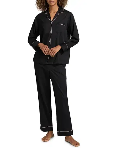 Papinelle Women's Zoe Camp Collar Cotton-Sateen Pajamas - Black - Size Small | Thumbnail 2 Papinelle Women's Zoe Camp Collar Cotton-Sateen Pajamas - Black - Size Small | Thumbnail 2