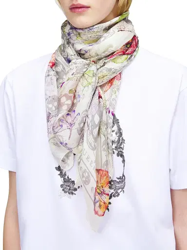 Alexander McQueen Women's Skull Silk Chiffon Scarf - Ivory Medium Grey | Thumbnail 2 Alexander McQueen Women's Skull Silk Chiffon Scarf - Ivory Medium Grey | Thumbnail 2