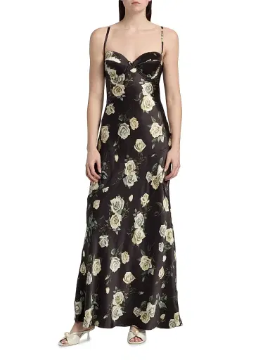 L'AGENCE Women's Sayla Floral Silk Maxi Dress - Black Romantic Rose | Thumbnail 3 L'AGENCE Women's Sayla Floral Silk Maxi Dress - Black Romantic Rose | Thumbnail 3