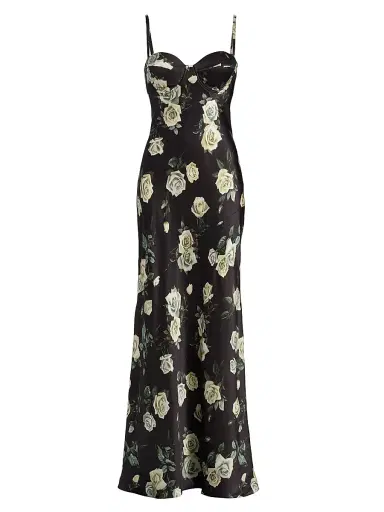 L'AGENCE Women's Sayla Floral Silk Maxi Dress - Black Romantic Rose | Thumbnail 1 L'AGENCE Women's Sayla Floral Silk Maxi Dress - Black Romantic Rose | Thumbnail 1