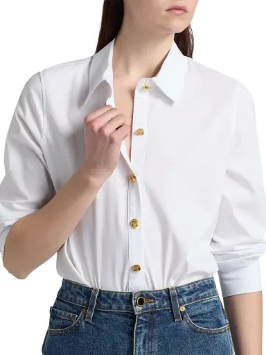 L'Agence Women's Ellery Cotton-Blend Button-Front Blouse - White Mix Gold - Size XL | Thumbnail 6 L'Agence Women's Ellery Cotton-Blend Button-Front Blouse - White Mix Gold - Size XL | Thumbnail 6