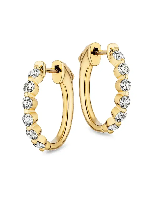 Women's 18K Yellow Gold & 0.77 TCW Diamond Hoop Earrings - Yellow Gold Women's 18K Yellow Gold & 0.77 TCW Diamond Hoop Earrings - Yellow Gold