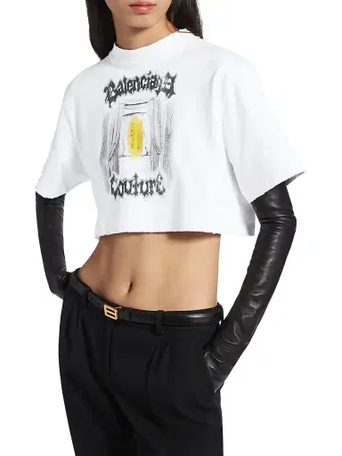 Balenciaga Women's Salon De Couture Cropped T-Shirt - White | Thumbnail 2 Balenciaga Women's Salon De Couture Cropped T-Shirt - White | Thumbnail 2